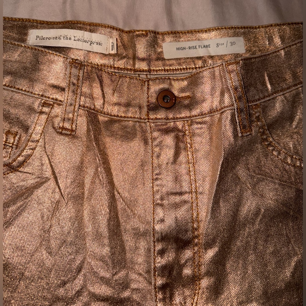 Anthropology Pilcro and the Letterpress Metallic Gold Ankle Crop Jeans - Picture 4 of 5